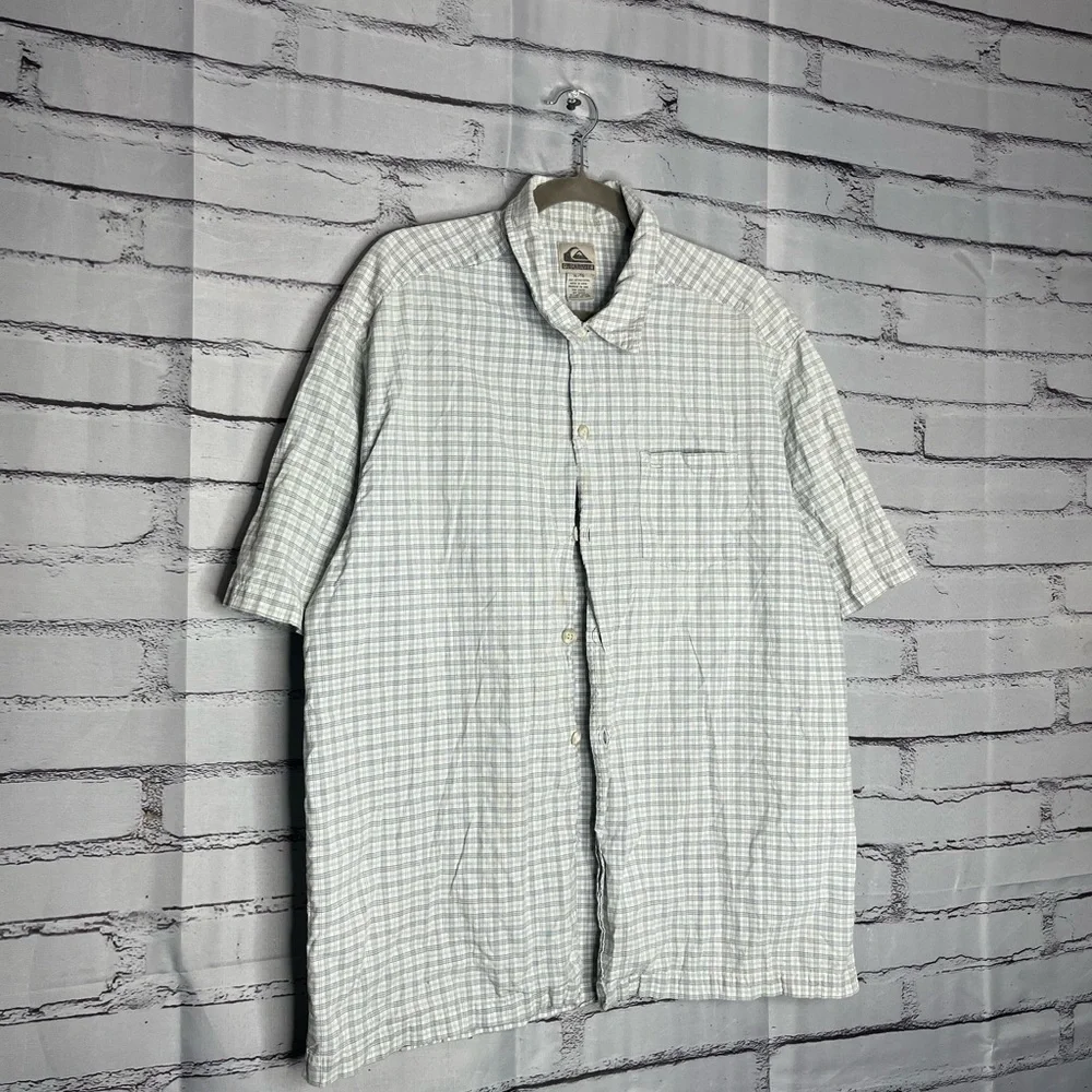 Quiksilver Gray & White Plaid Button‑Up Shirt Sz XL Surfer Streetwear Casual Y2K - Picture 2 of 13